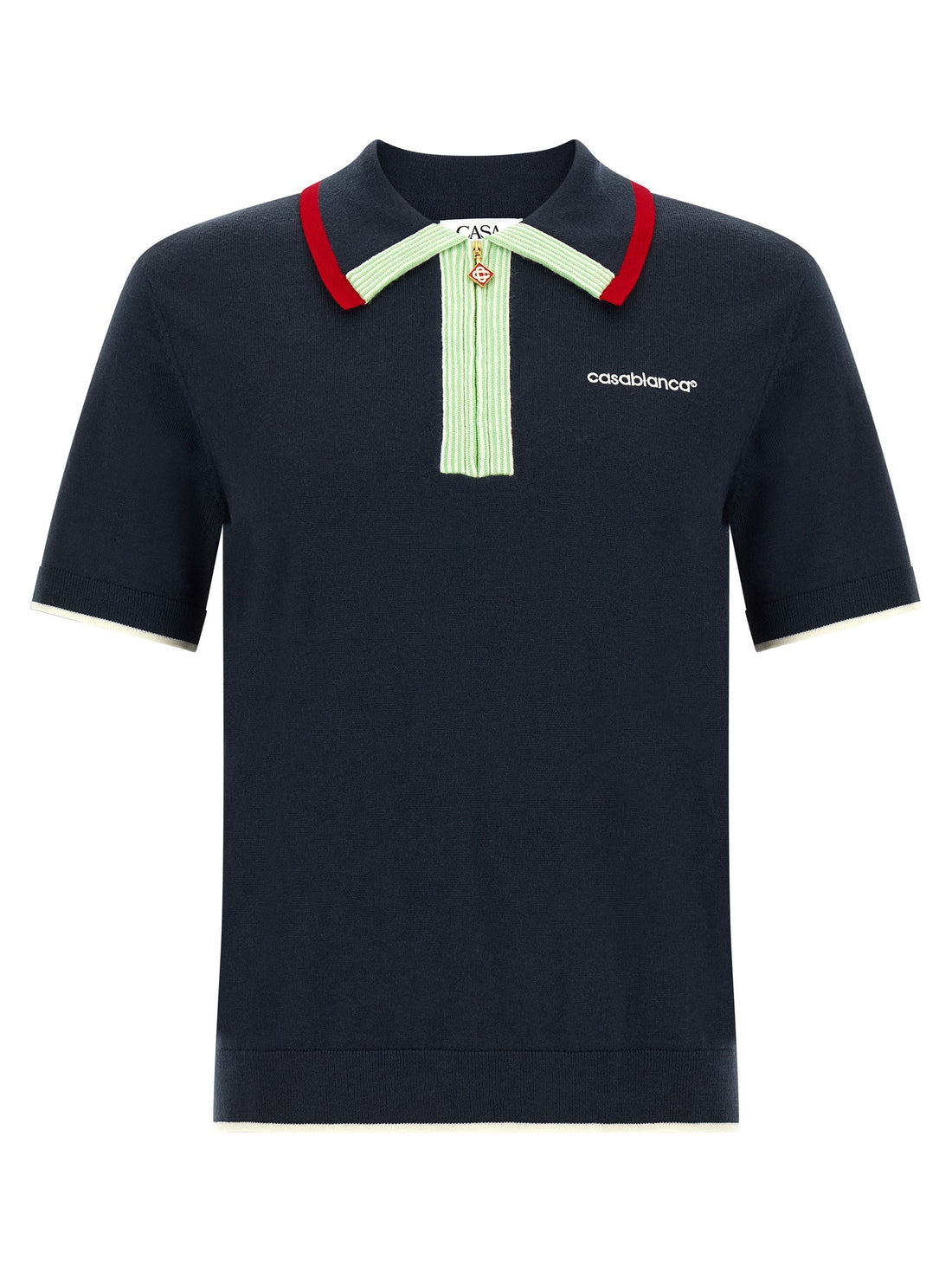 CASABLANCA - Knit polo shirt with zip Blue