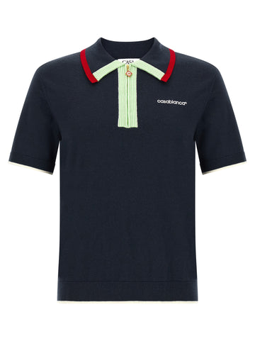 CASABLANCA - Knit polo shirt with zip Blue