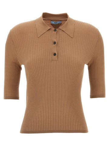 PRADA - Knitted polo shirt beige