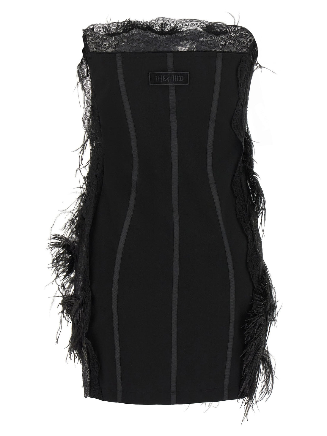 The Attico - Lace and feather dress Black