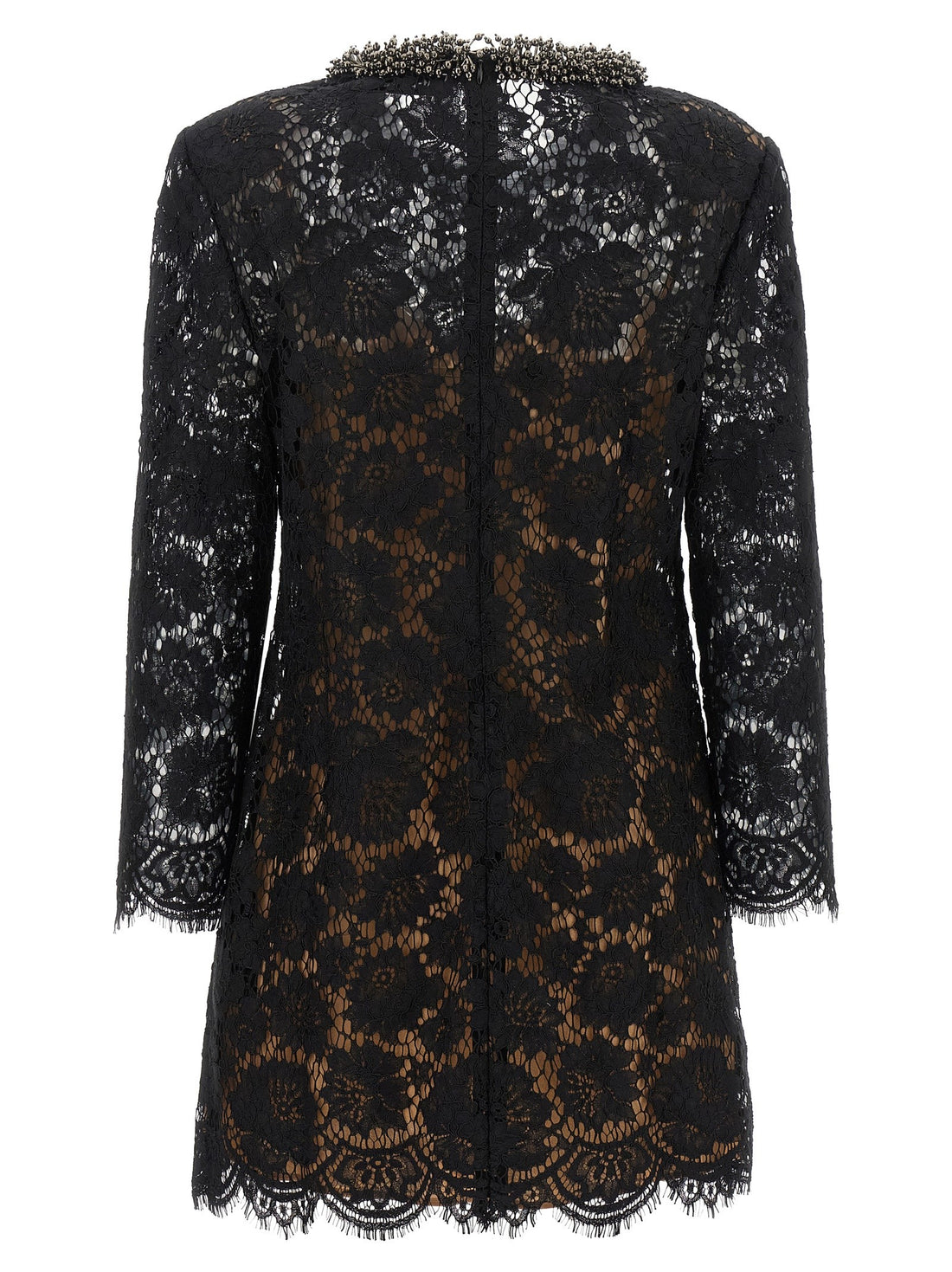 SELF-PORTRAIT - Lace dress with jewel collar Black