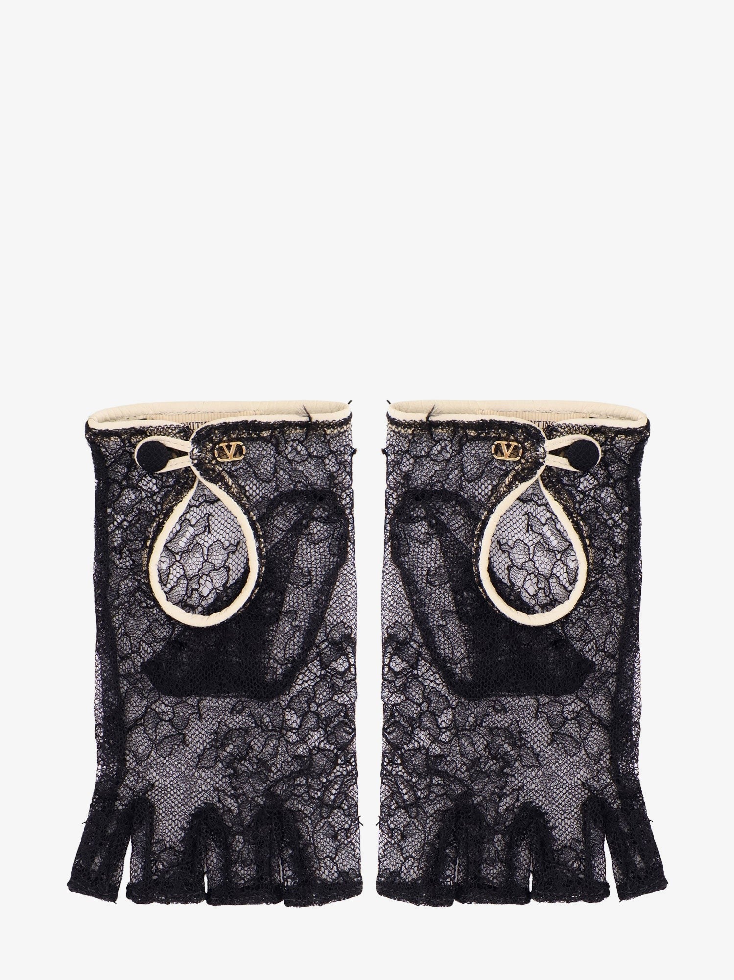 Lace gloves with leather profiles