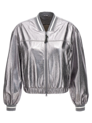 Brunello Cucinelli - Laminated leather bomber jacket