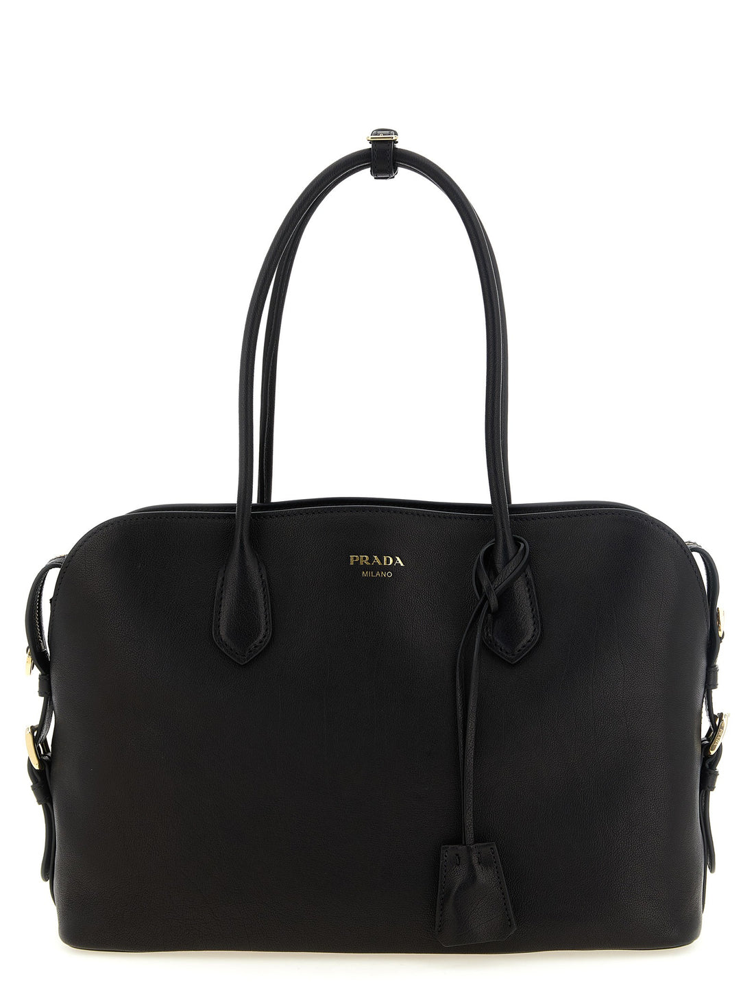 PRADA - Large leather shopping bag Black U