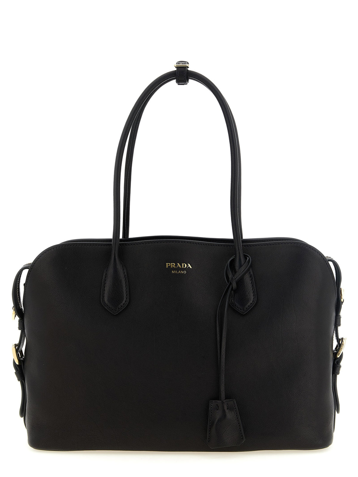 PRADA - Large leather shopping bag Black U