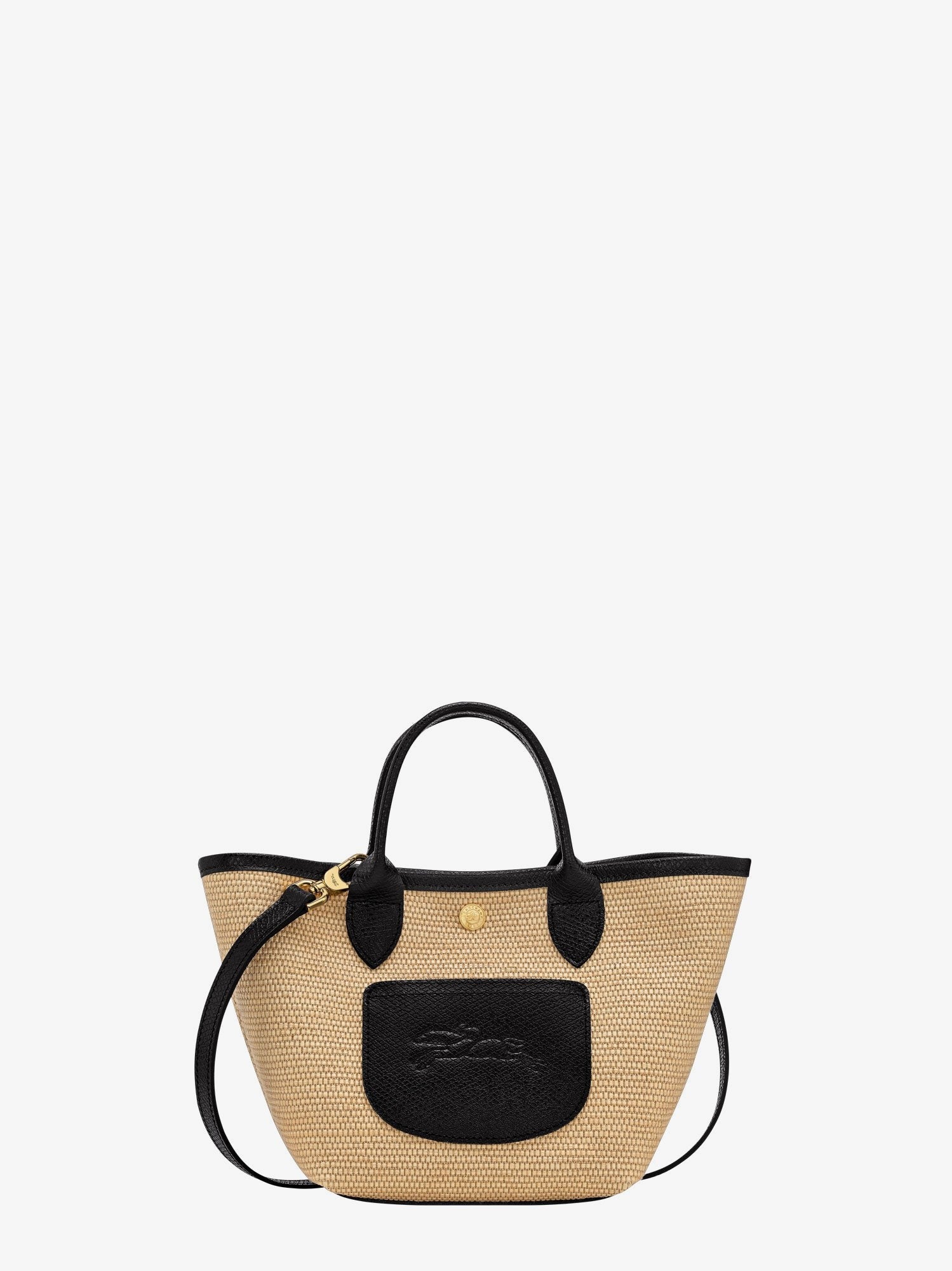 Le Panet Pliage raffia and leather crossbody bag