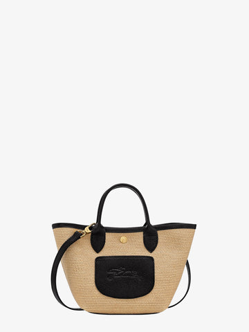 Le Panet Pliage raffia and leather crossbody bag