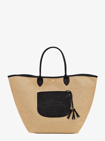 LONGCHAMP PARIS Le Panier Pliage raffia and leather shoulder bag