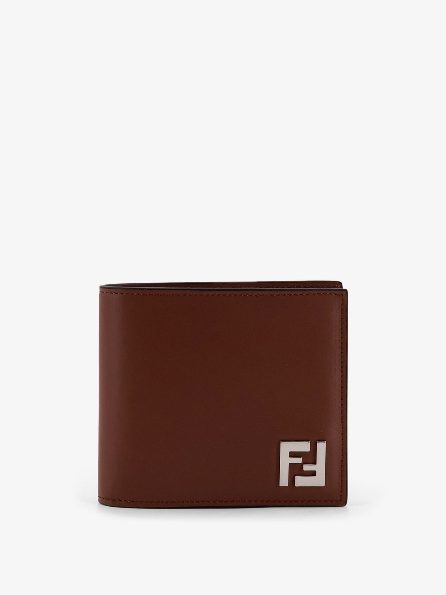 Leather and FF jacquard fabric bifold wallet