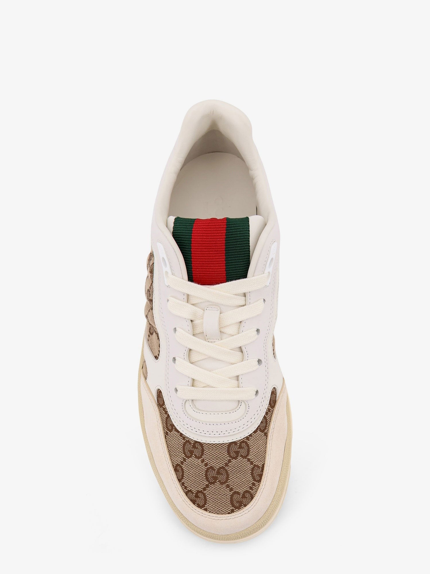 Gucci Gucci - Leather and suede Low-top Re-Web sneakers with GG Supreme fabric inserts