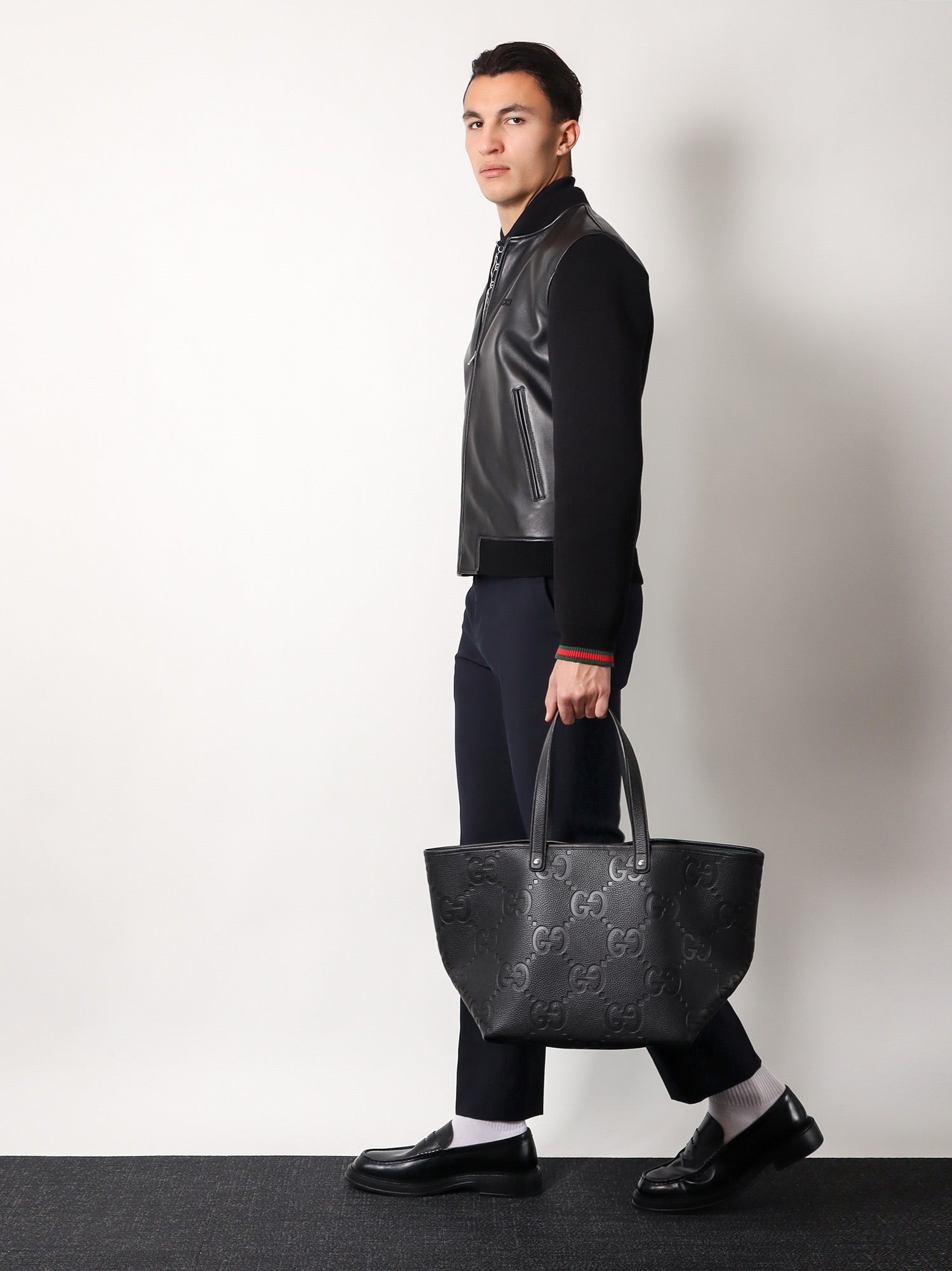 Leather and wool jacket