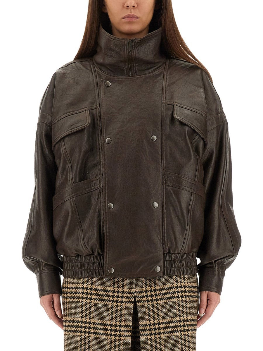 LEATHER "BALLOON" BOMBER JACKET
