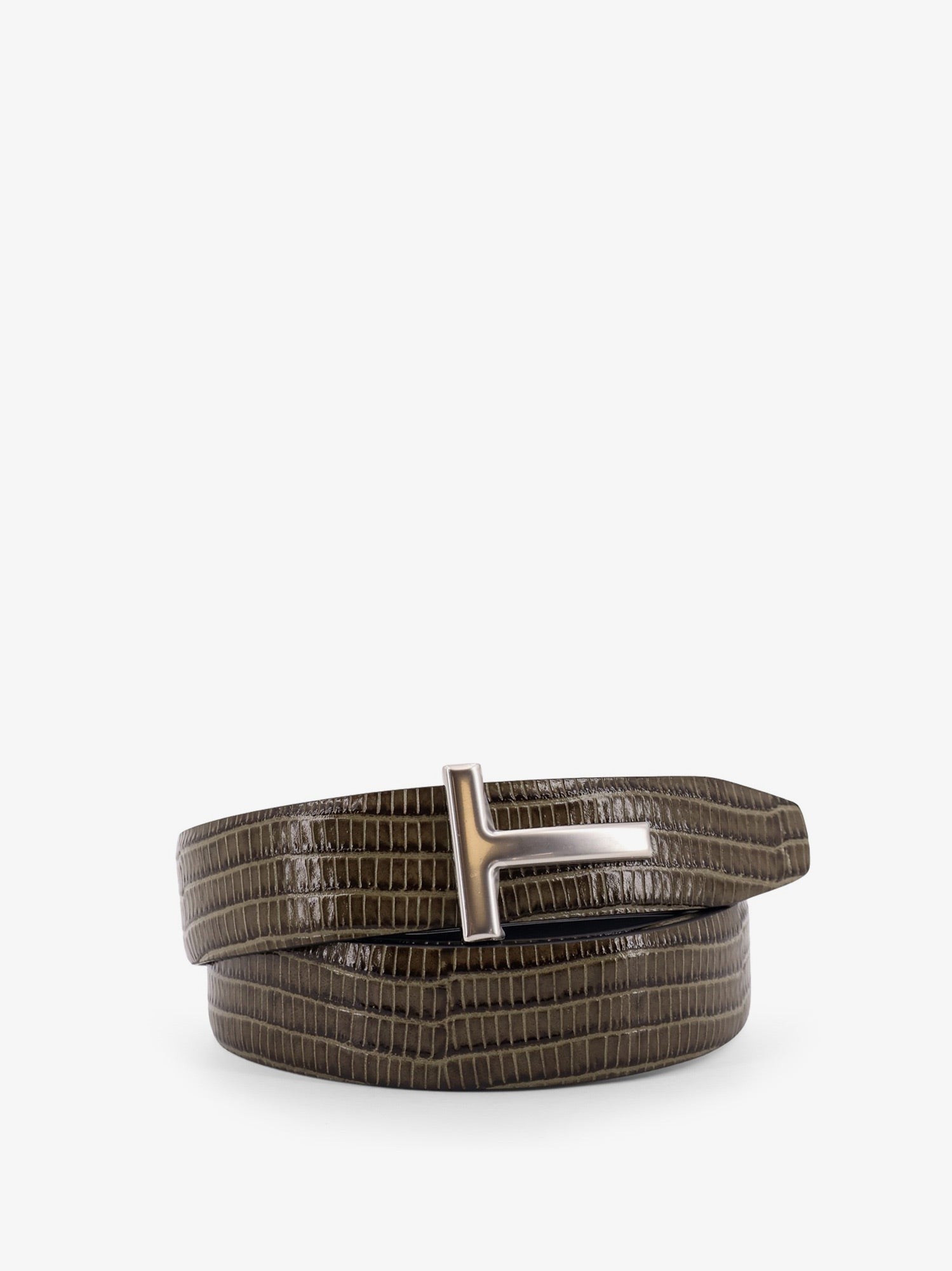Leather belt with croco effect