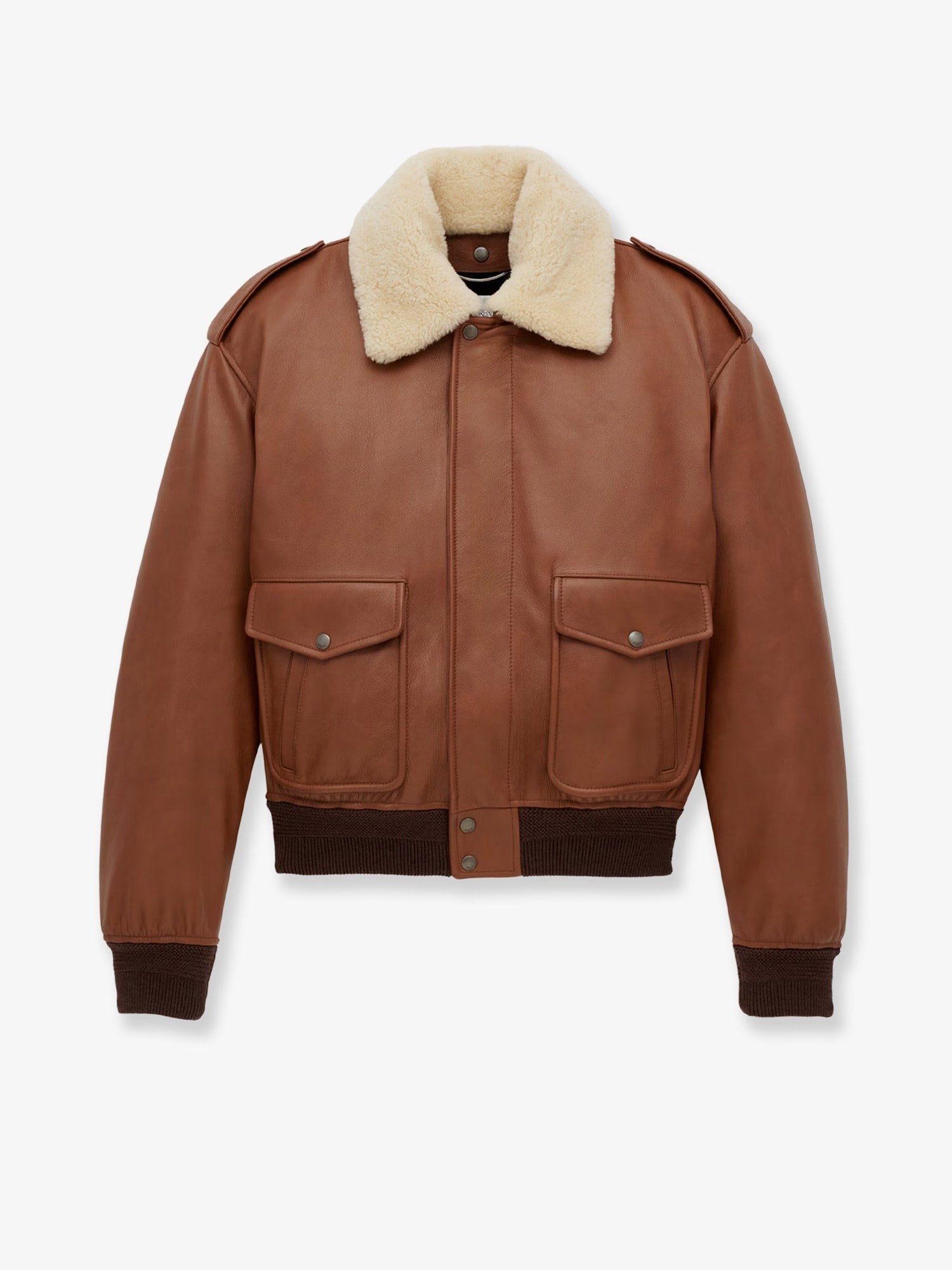 Leather bomber jacket with shearling collar