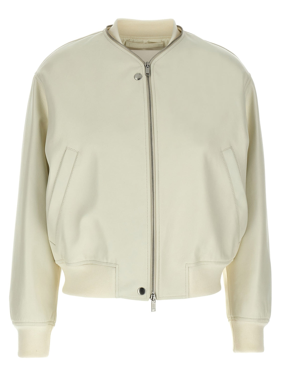 JIL SANDER - Leather bomber jacket White 34 DE