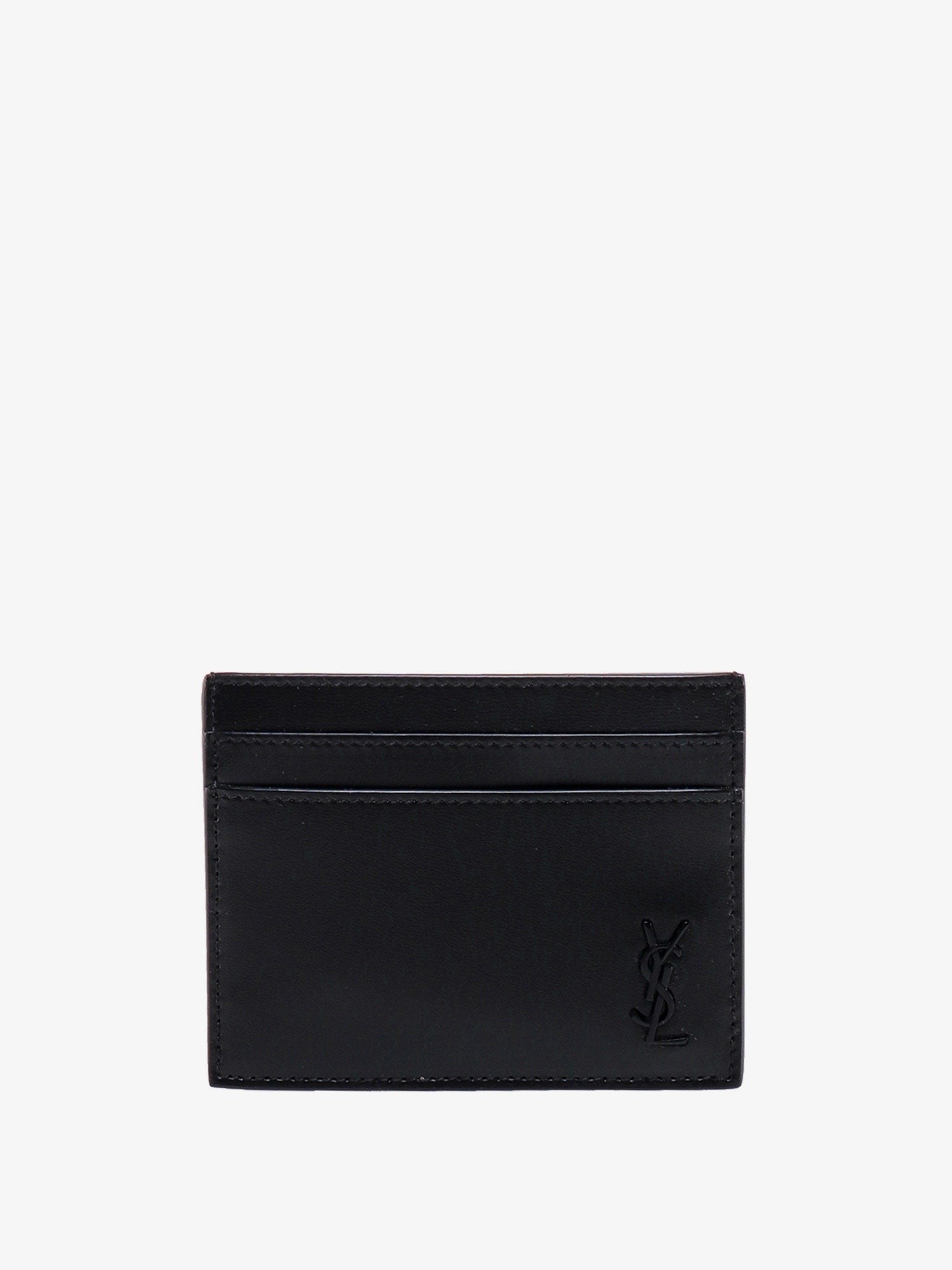 Leather card holder with frontal monogram