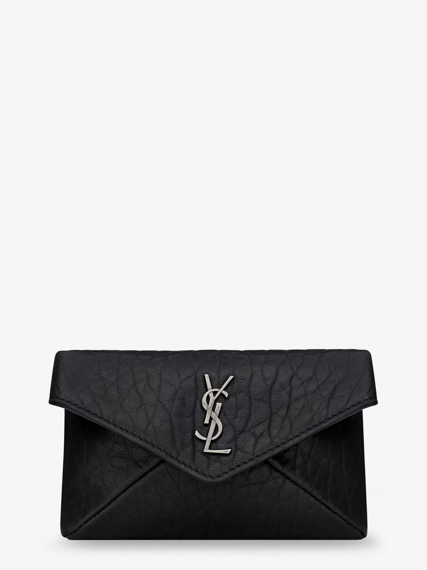 Saint Laurent Leather Envelope card holder with Metal Cassandre logo