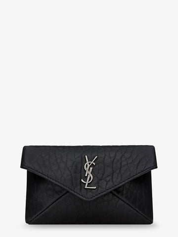 Saint Laurent Leather Envelope card holder with Metal Cassandre logo