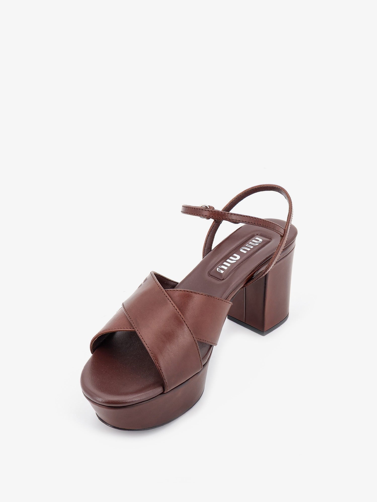 Miu Miu Miu Miu - Leather heeled sandals with engraved logo on the side
