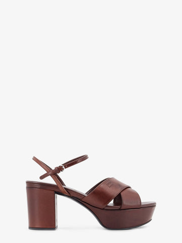 Miu Miu Miu Miu - Leather heeled sandals with engraved logo on the side