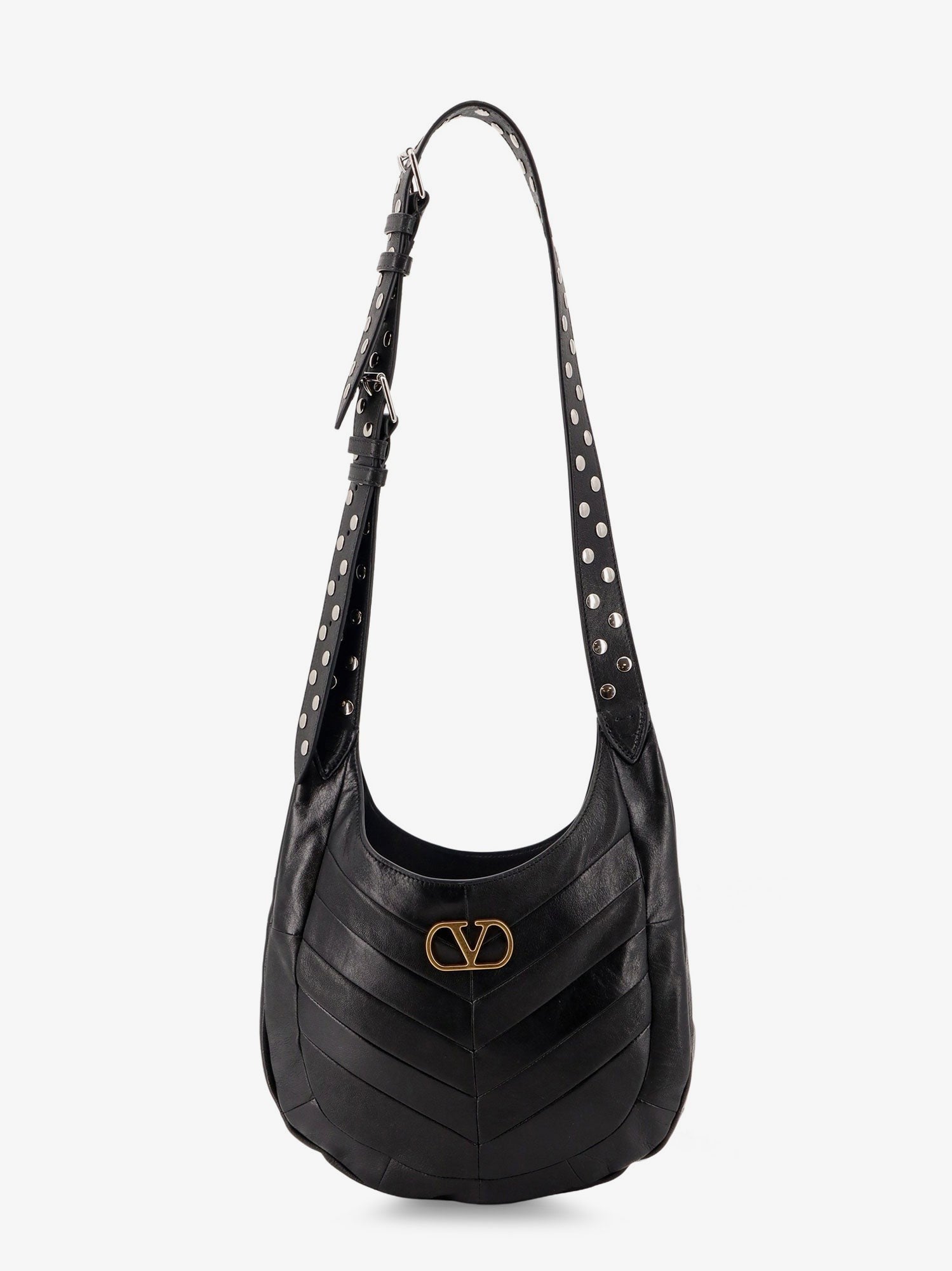 Leather Hobo crossbody bag with metal VLogo Signature