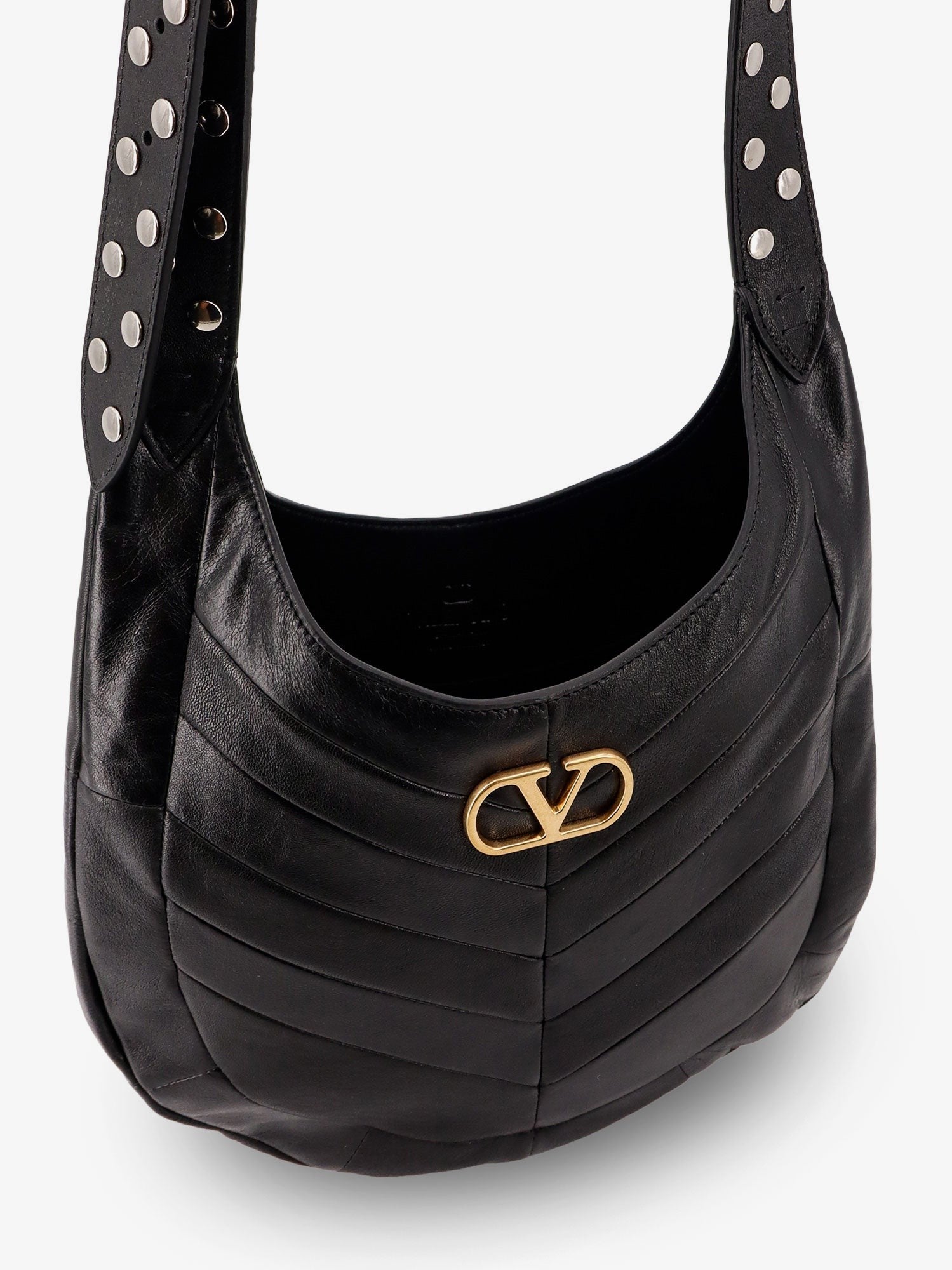 Leather Hobo crossbody bag with metal VLogo Signature