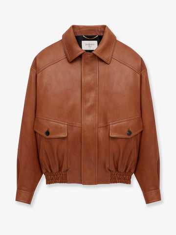 Leather jacket with maxi pockets on the front