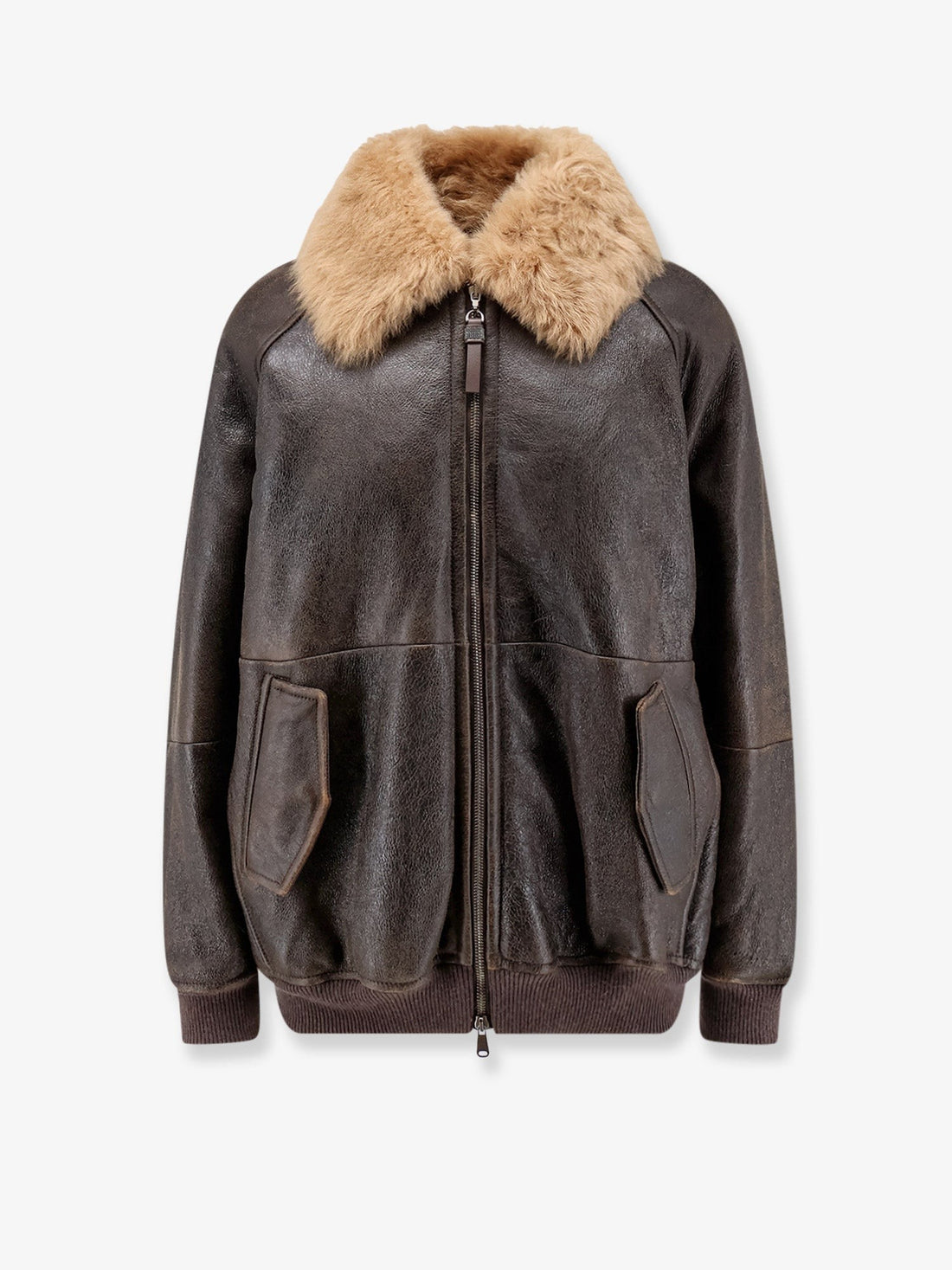 Brunello Cucinelli - Leather jacket with shearling collar leather-jacket-with-shearling-collar
