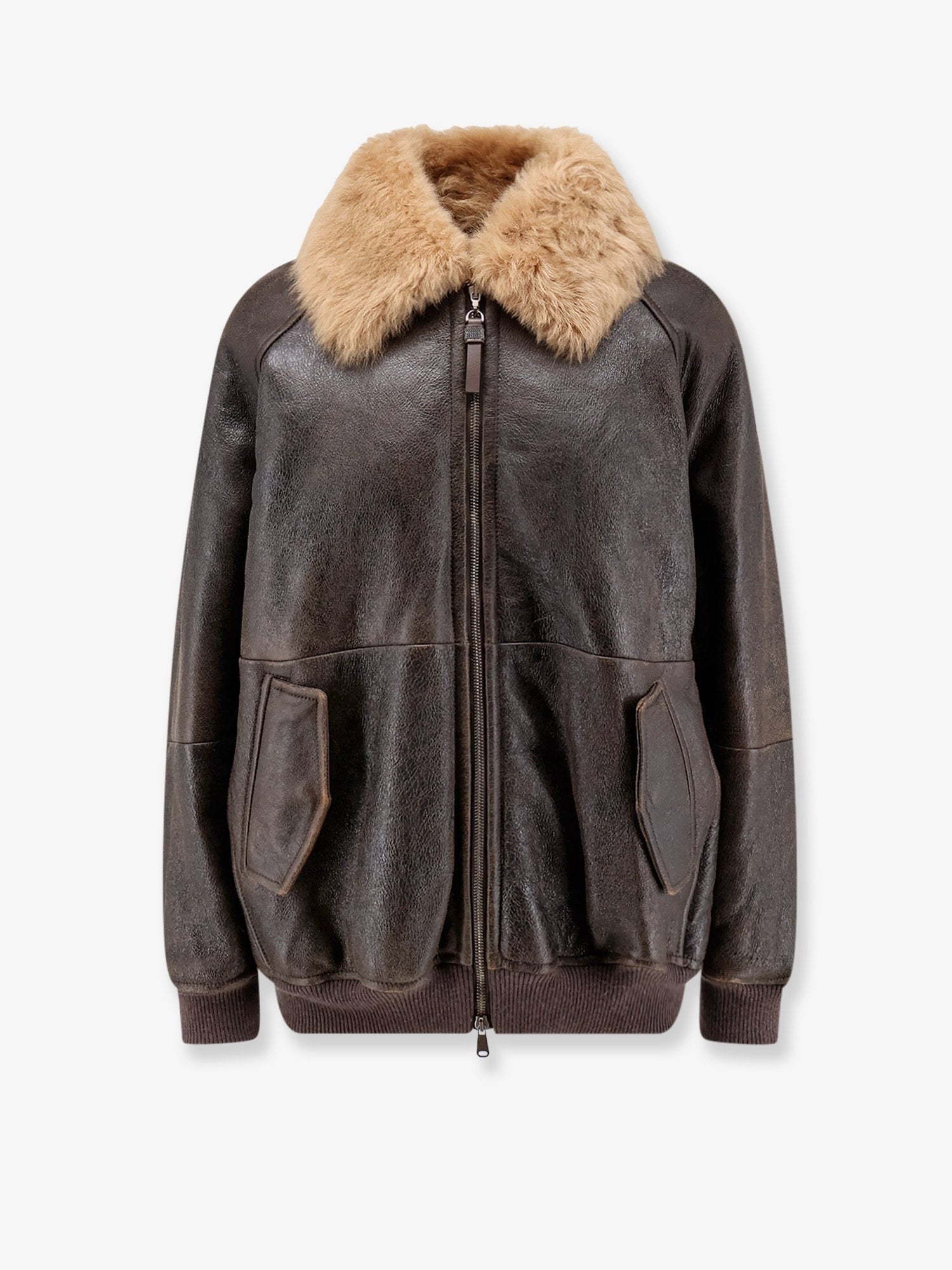 Brunello Cucinelli - Leather jacket with shearling collar