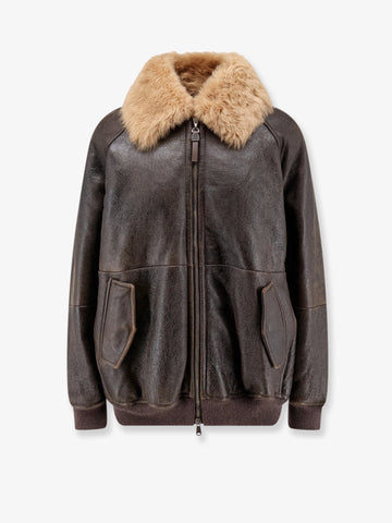 Brunello Cucinelli - Leather jacket with shearling collar