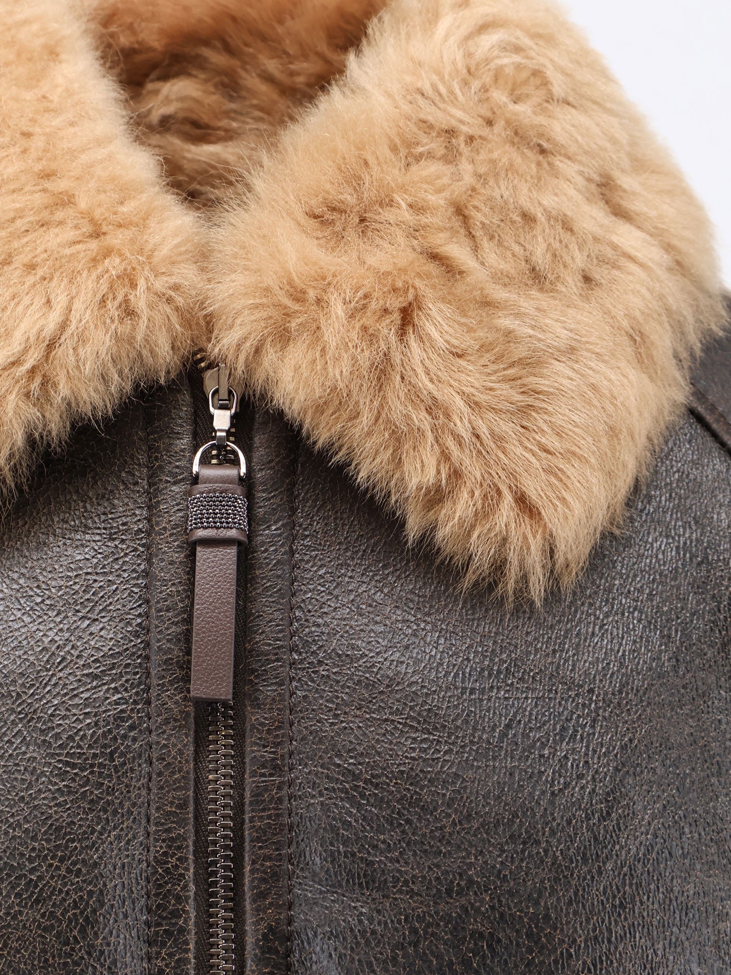Brunello Cucinelli - Leather jacket with shearling collar