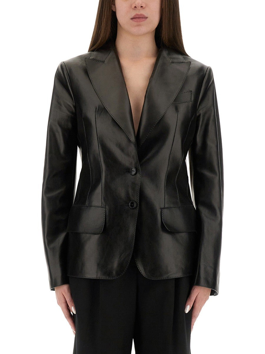 LEATHER JACKET WITH SPEAR LAPELS