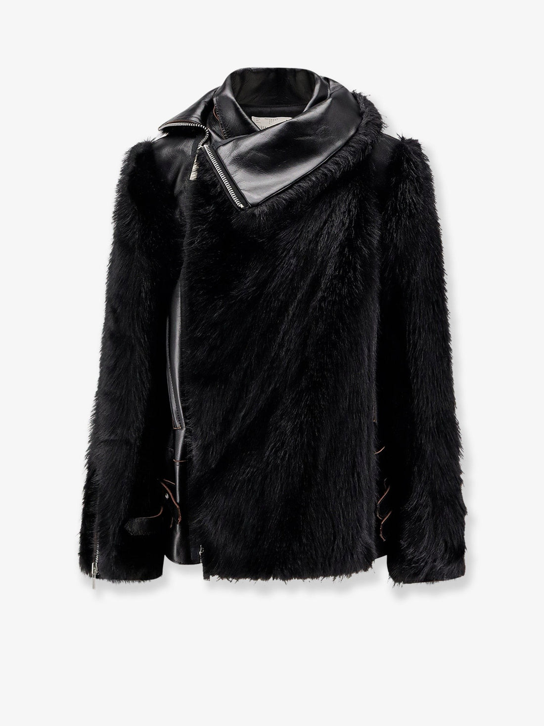 SACAI Leather Jacket with synthetic fur inserts