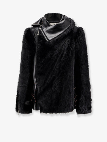 SACAI Leather Jacket with synthetic fur inserts