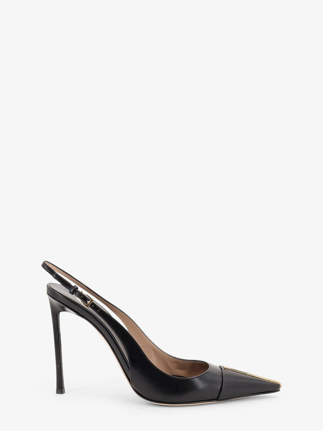 TOM FORD - Leather pumps with metal T Logo detail Black