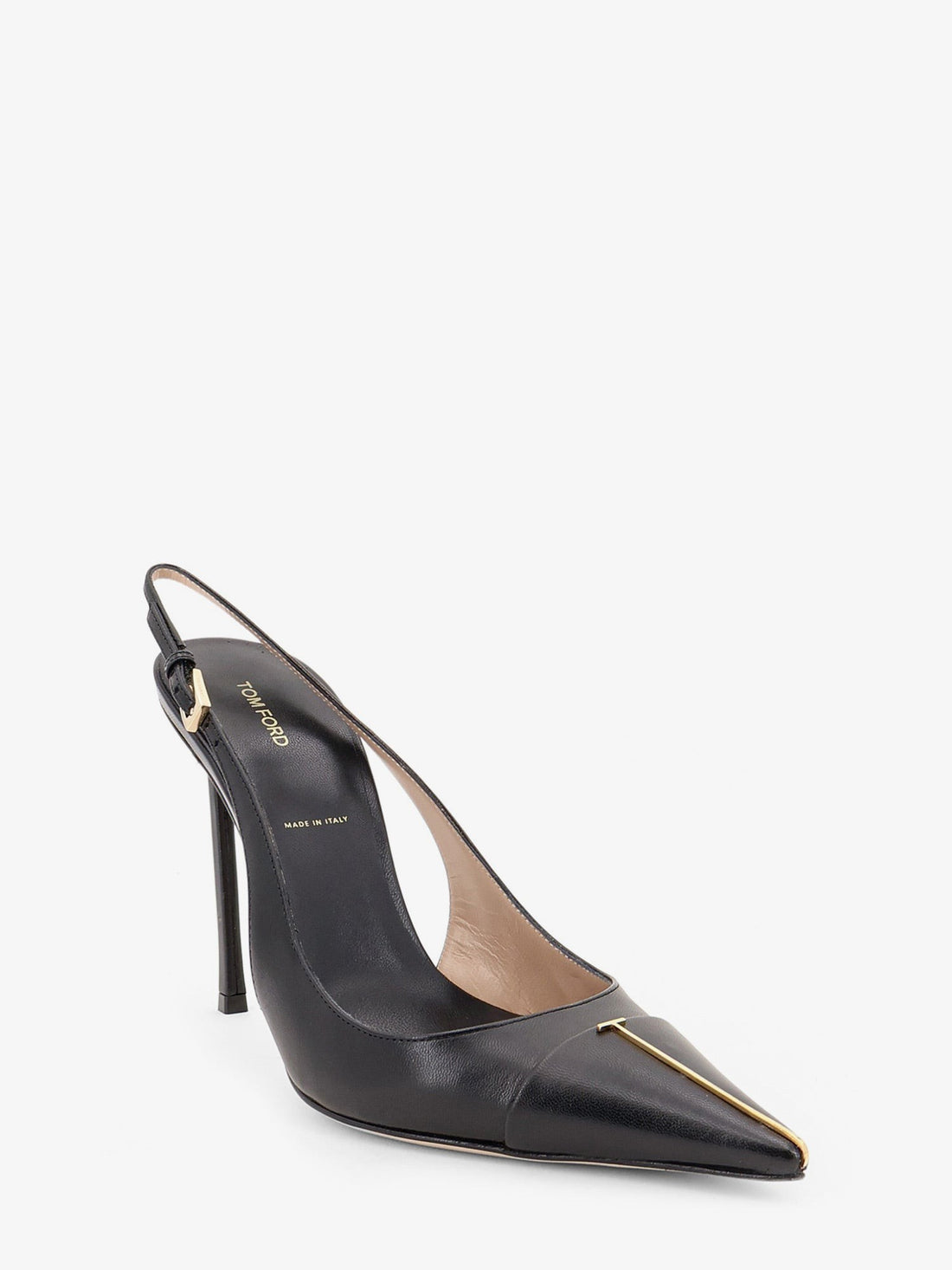 TOM FORD - Leather pumps with metal T Logo detail Black