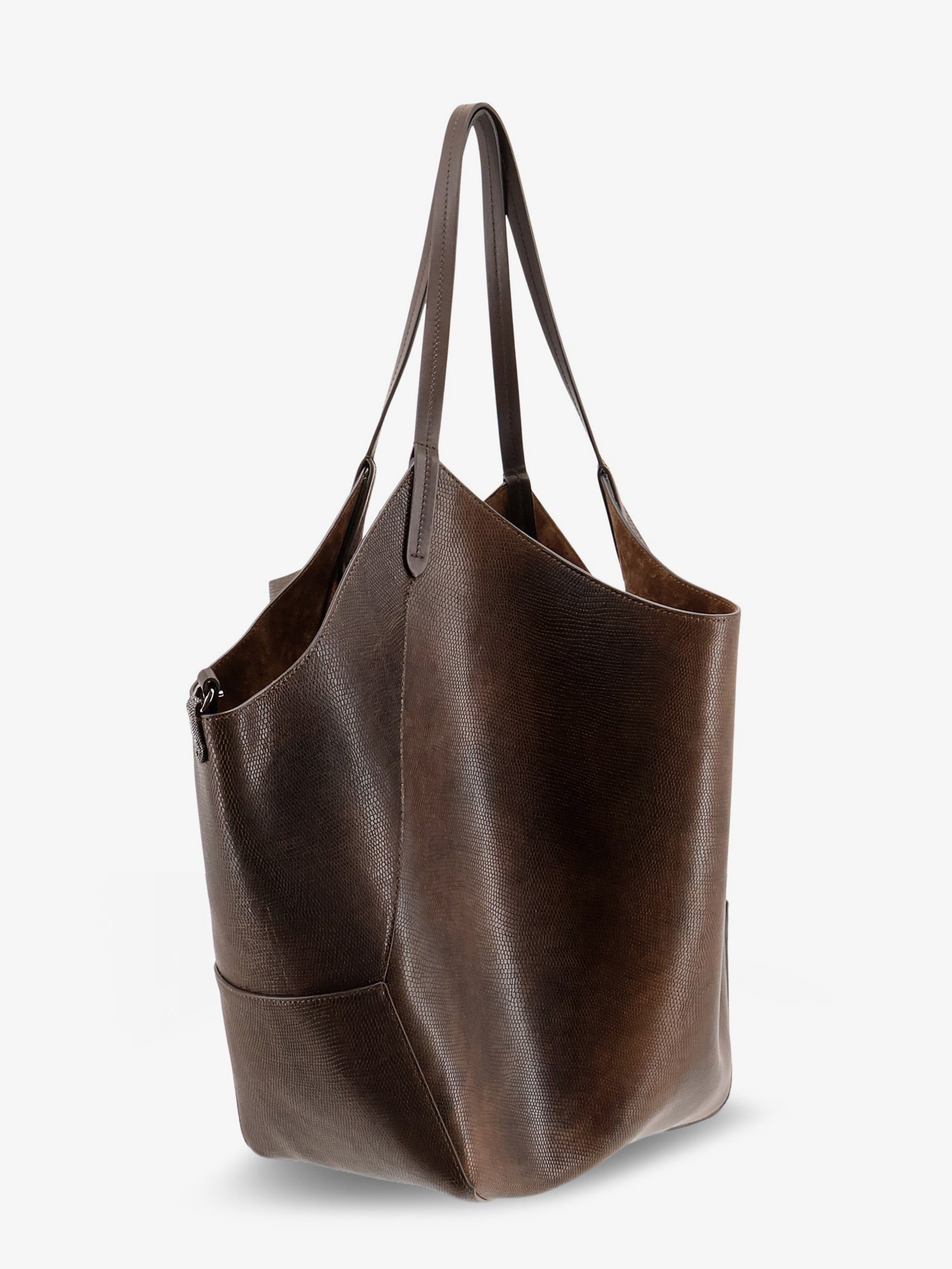 Brunello Cucinelli - Leather shopping bag with side Monili detail