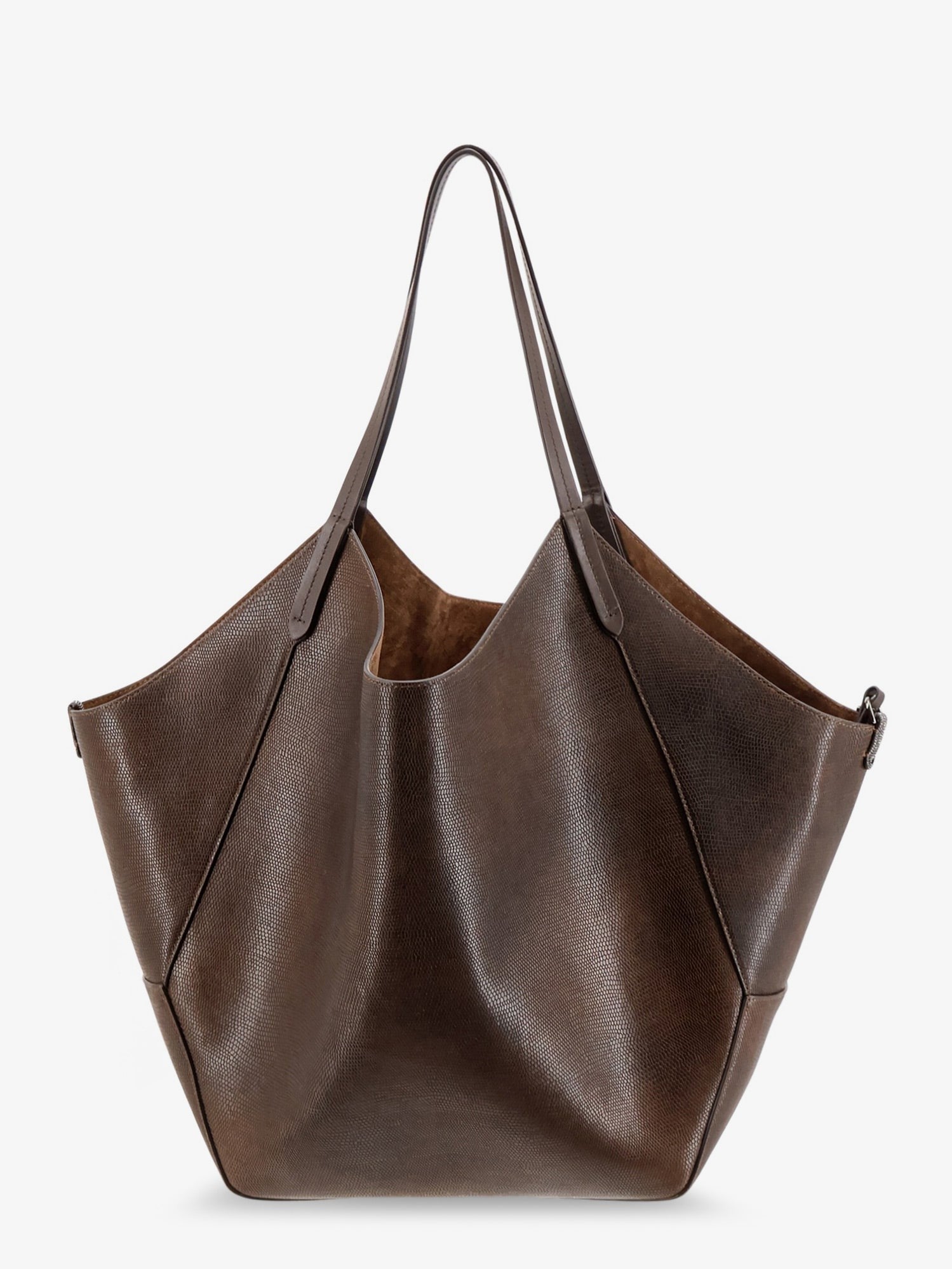 Brunello Cucinelli - Leather shopping bag with side Monili detail