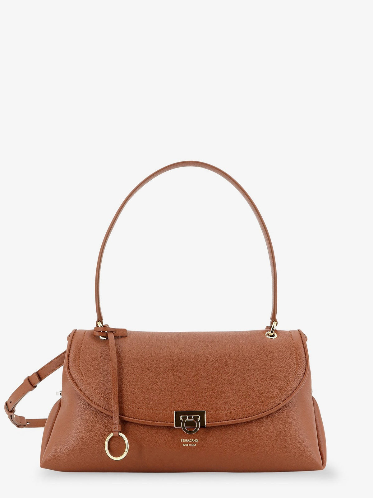 Ferragamo - Leather shoulder bag with Gancini detail Newcognac UNI