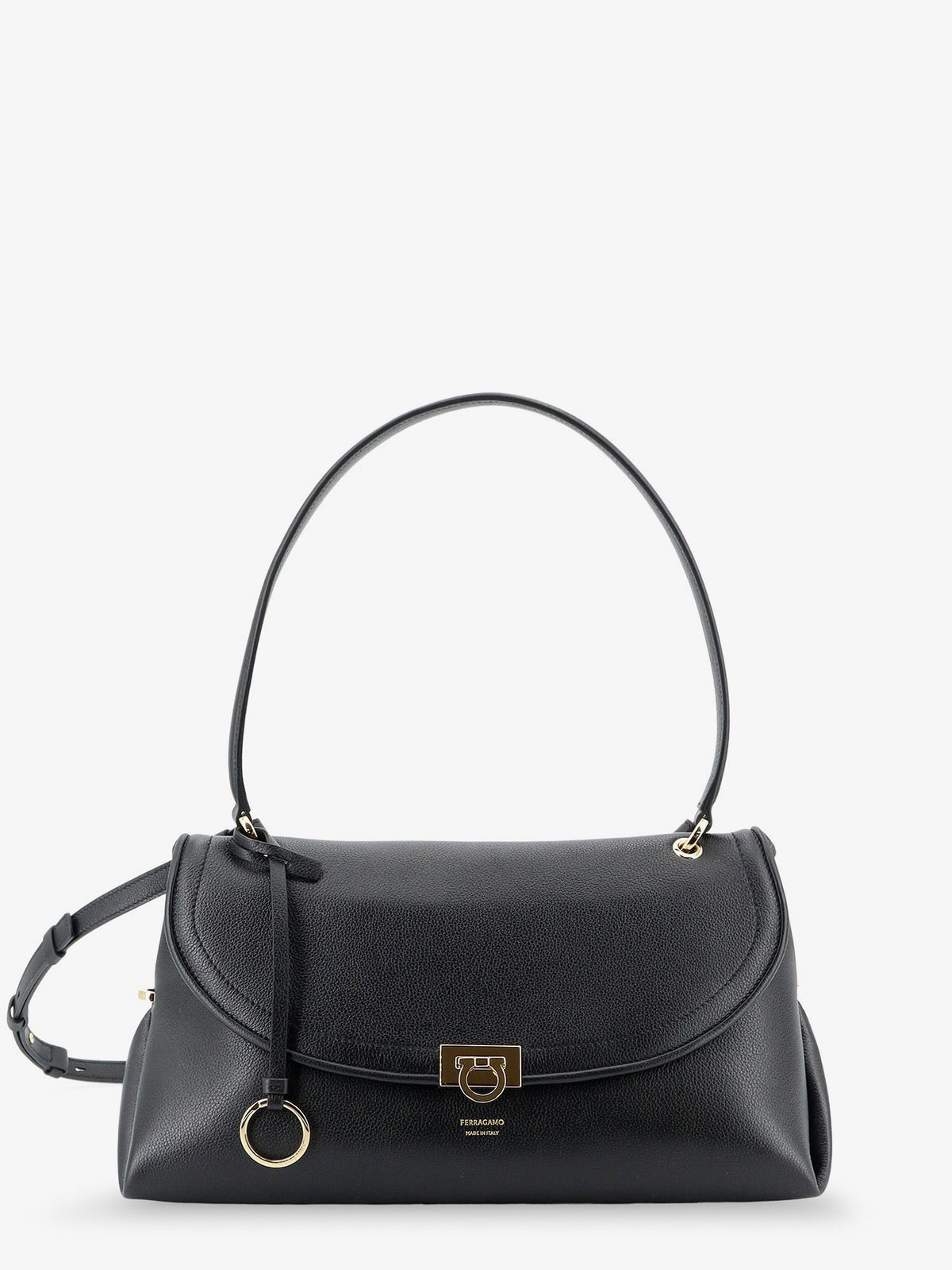 Ferragamo - Leather shoulder bag with Gancini detail Nero testa di moro UNI