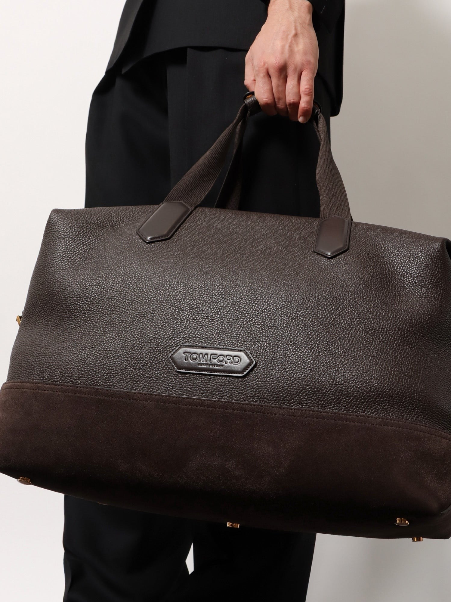 TOM FORD - Leather travel bag with suede inserts