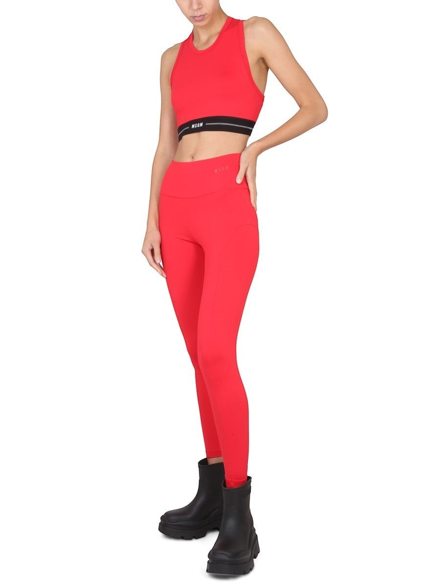 MSGM ELASTIC RED SPORT LEGGINS WITH LOGO