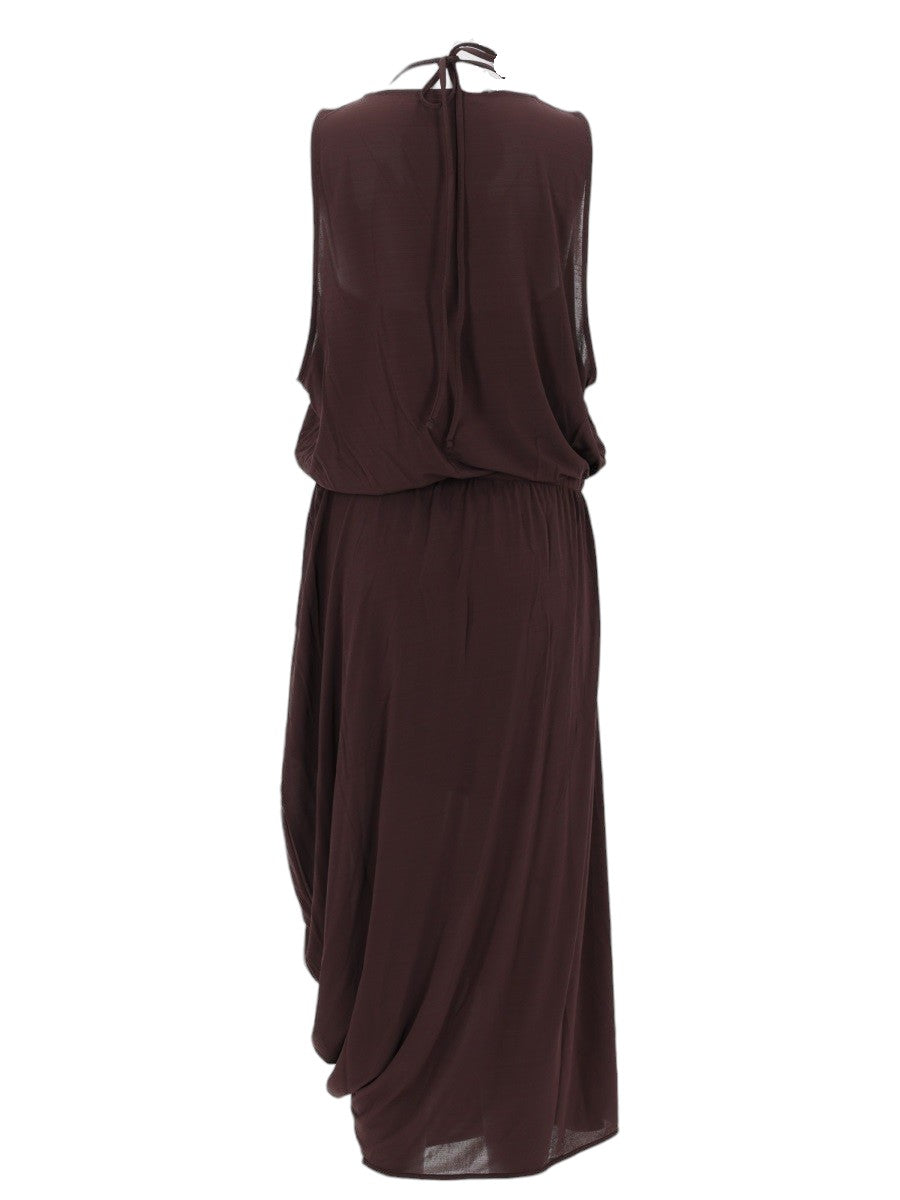 LEMAIRE - Double-Layer Draped Midi Dress - Dark Brown lemaire-double-layer-draped-midi-dress-dark-brown-front-jpg