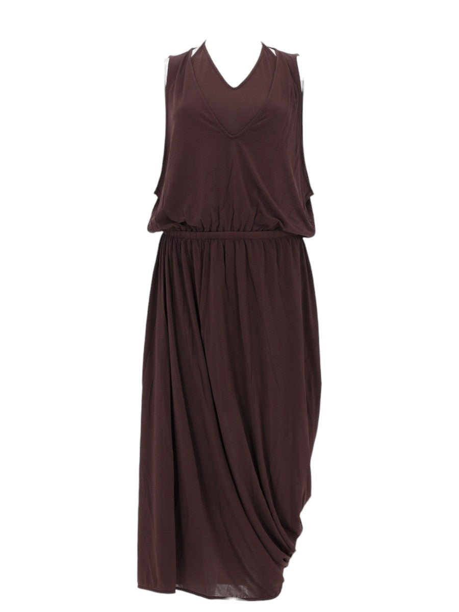 LEMAIRE - Double-Layer Draped Midi Dress - Dark Brown lemaire-double-layer-draped-midi-dress-dark-brown-front-jpg