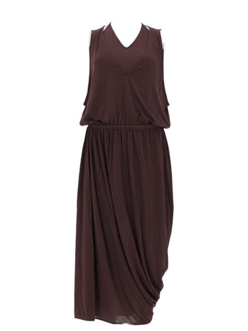 LEMAIRE - Double-Layer Draped Midi Dress - Dark Brown lemaire-double-layer-draped-midi-dress-dark-brown-front-jpg