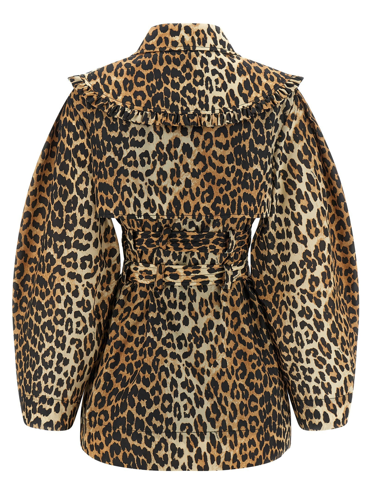 GANNI - 'Leopard Duchesse Nylon Short' trench coat