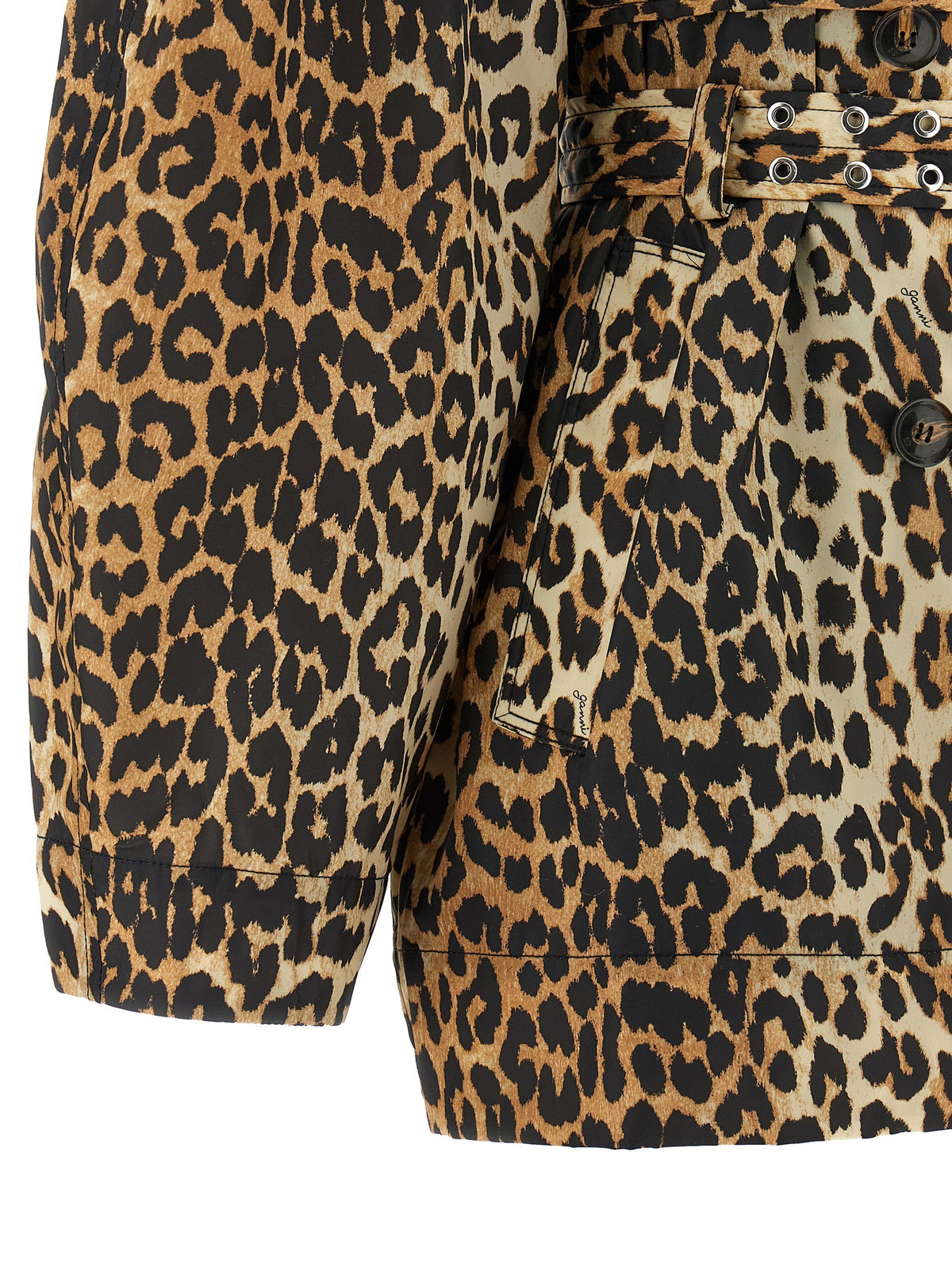 GANNI - 'Leopard Duchesse Nylon Short' trench coat