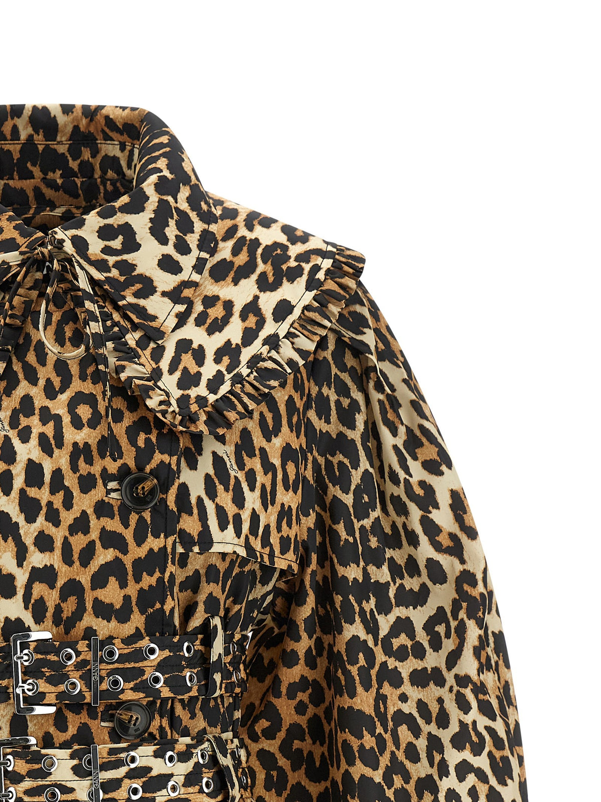 GANNI - 'Leopard Duchesse Nylon Short' trench coat