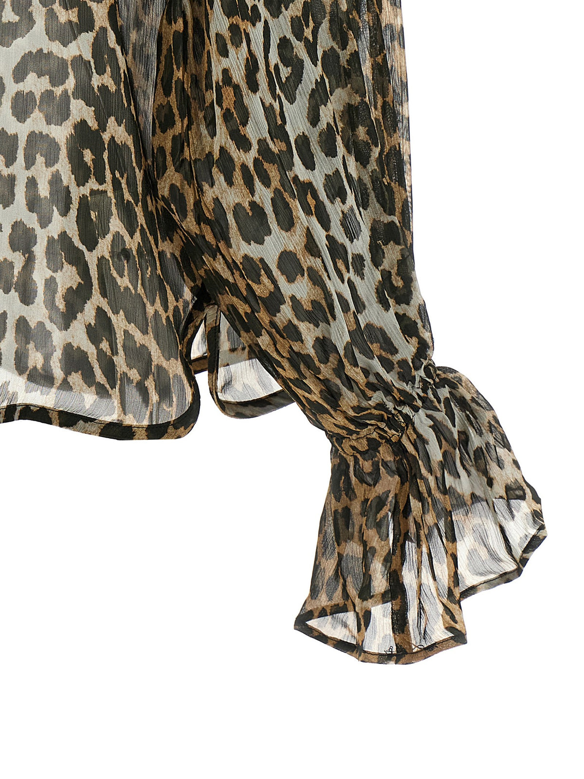 GANNI - 'Leopard Print Chiffon Tie String' shirt