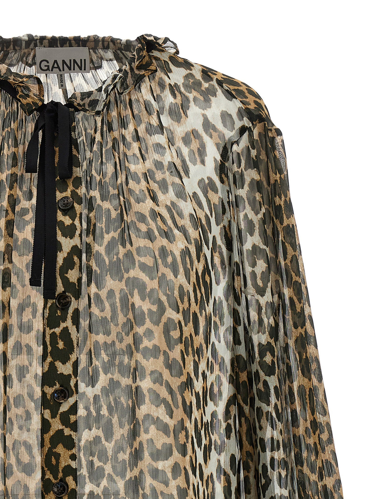 GANNI - 'Leopard Print Chiffon Tie String' shirt
